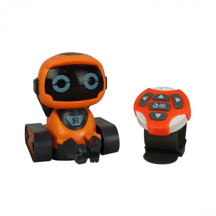 Robot inteligent cu senile, cu telecomanda tip ceas, robot de programare, portocaliu