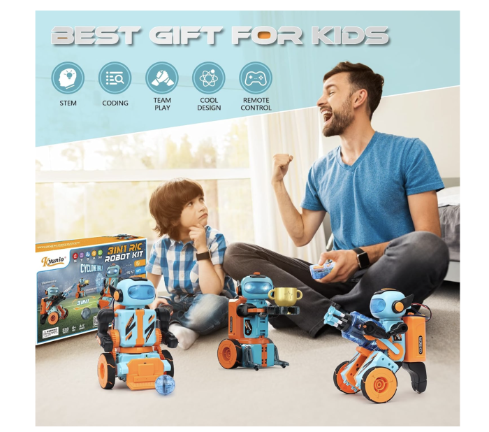 Robot educational STEM 3 in 1 cu telecomanda 2.4 GHz si programare, 220 piese, 8 ani+ [2]