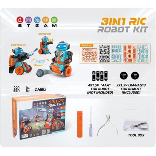 Robot educational STEM 3 in 1 cu telecomanda 2.4 GHz si programare, 220 piese, 8 ani+ [11]