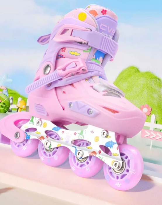 Role copii 2 in 1, Angel Wings, cu casca, cotiere si genunchiere, masuri reglabile 31-34 roz S [9]