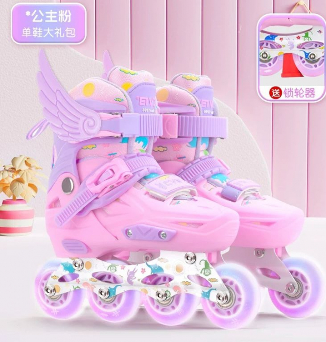 Role copii 2 in 1, Angel Wings, cu casca, cotiere si genunchiere, masuri reglabile 31-34 roz S [11]