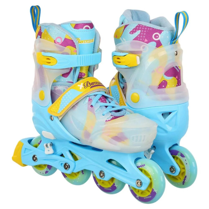 Role copii 2 in 1 BW230, reglabile S 31-34, casca, protectii, bleu cu alb [2]