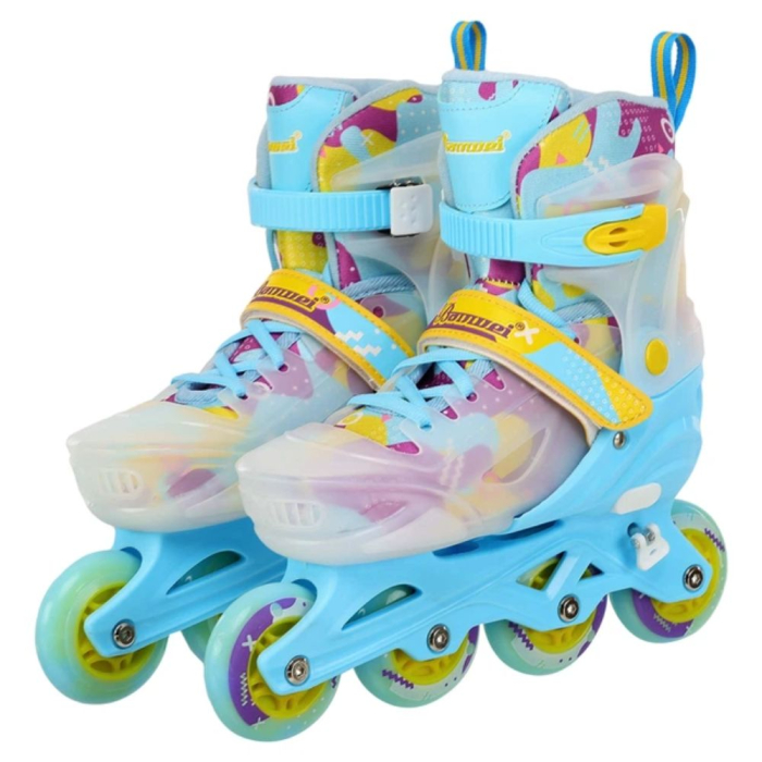 Role copii 2 in 1 BW230, reglabile S 31-34, casca, protectii, bleu cu alb [6]