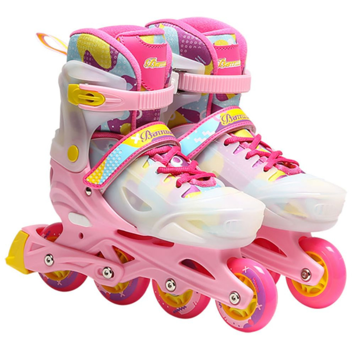 Role copii 2 in 1 BW230, reglabile S 31-34, casca, protectii, roz cu alb [3]