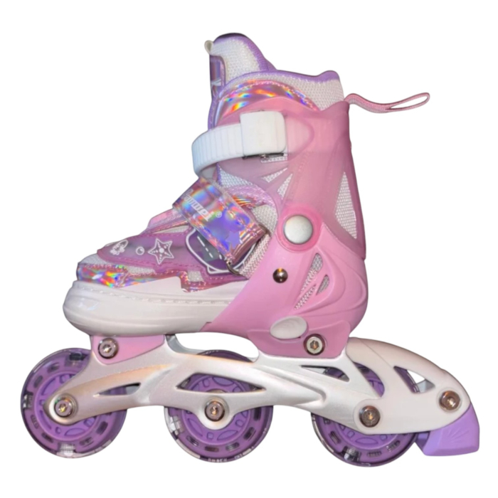 Role copii 2 in 1, BW902, cu 3 roti cu lumini, masuri reglabile 27 - 30, roz, XS [9]