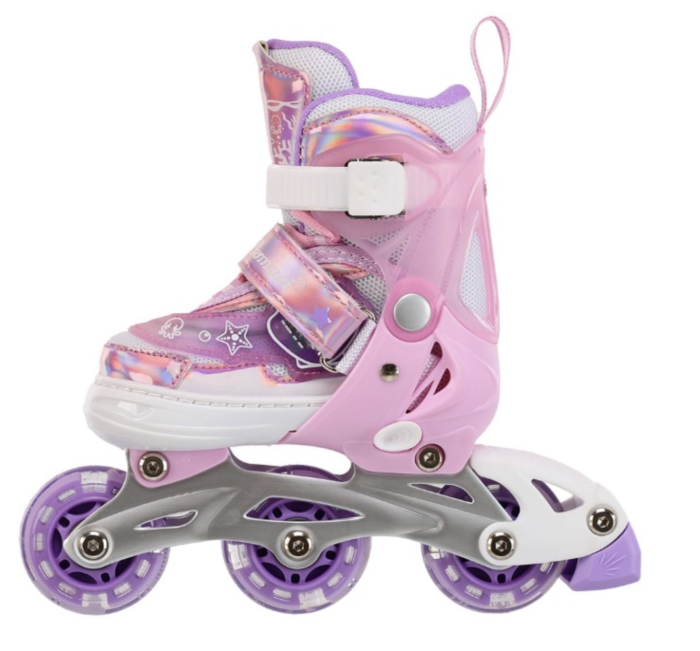 Role copii 2 in 1, BW902, cu 3 roti cu lumini, masuri reglabile 27 - 30, roz, XS [6]