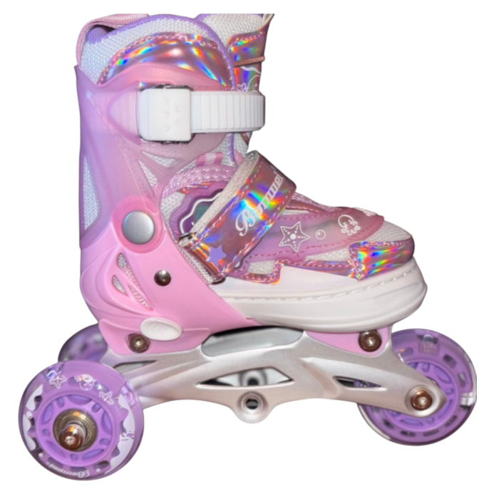 Role copii 2 in 1, BW902, cu 3 roti cu lumini, masuri reglabile 27 - 30, roz, XS [2]