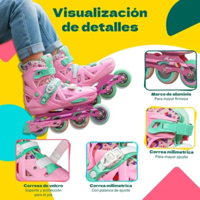 Role copii BW225, cu 4 roti cu lumini, masuri reglabile 31 - 34, roz, S [10]