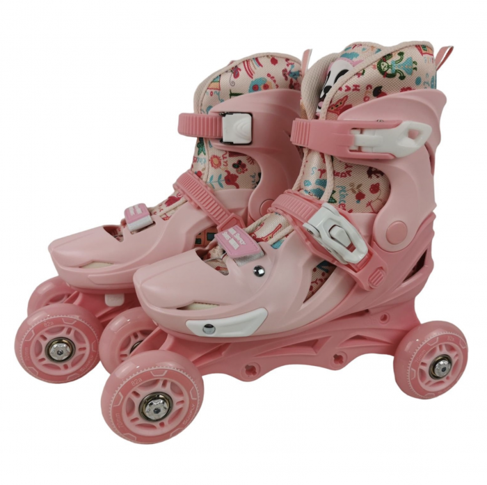 Role copii 2 in 1, R011, cu casca, cotiere si genunchiere, masuri reglabile 29-32, roz pal, S [2]