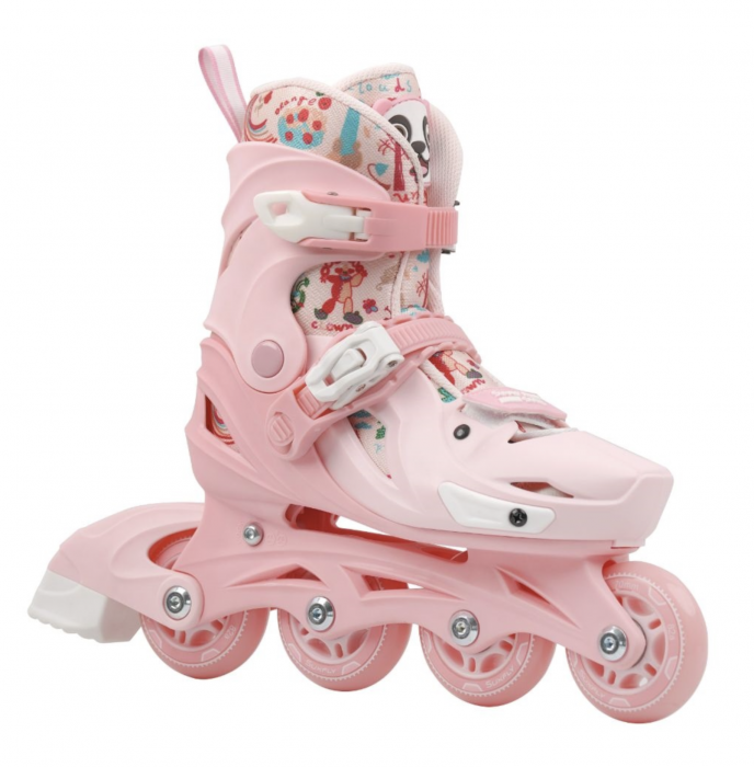 Role copii 2 in 1, R011, cu casca, cotiere si genunchiere, masuri reglabile 29-32, roz pal, S [3]