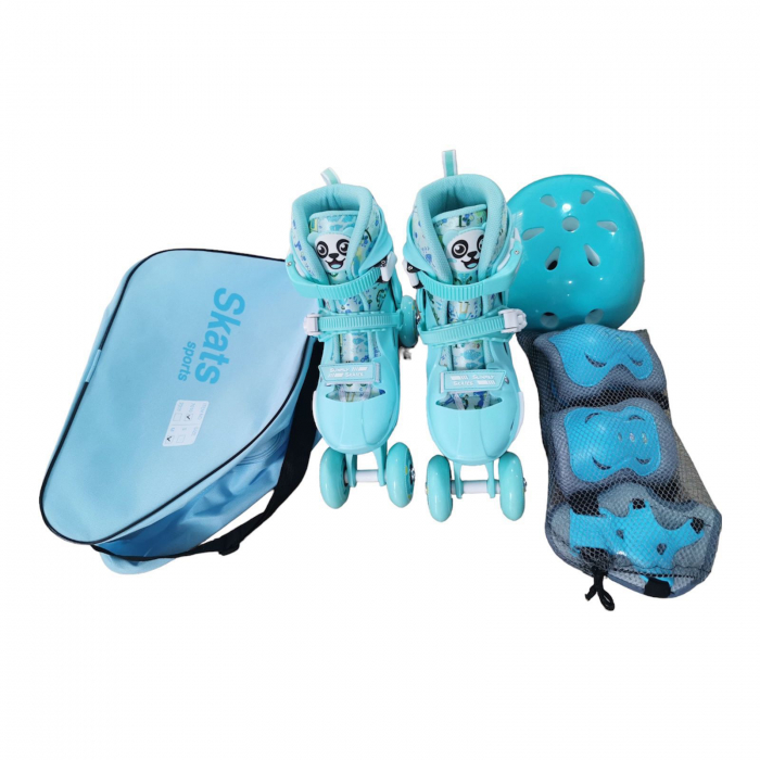 Role copii 2 in 1, R011, cu casca, cotiere si genunchiere, masuri reglabile 29-32, vernil, S [4]