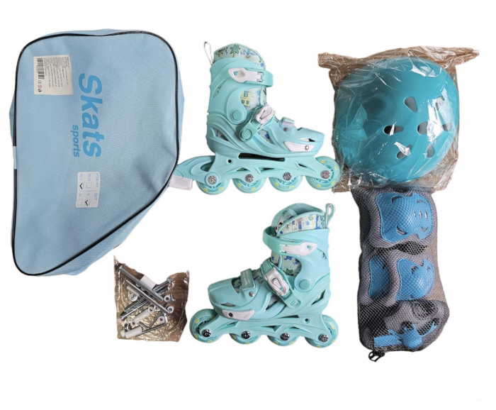 Role copii 2 in 1, R011, cu casca, cotiere si genunchiere, masuri reglabile 29-32, vernil, S [5]