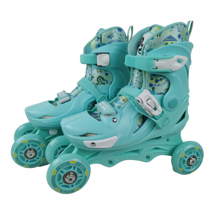 Role copii 2 in 1, R011, cu casca, cotiere si genunchiere, masuri reglabile 29-32, vernil, S [2]