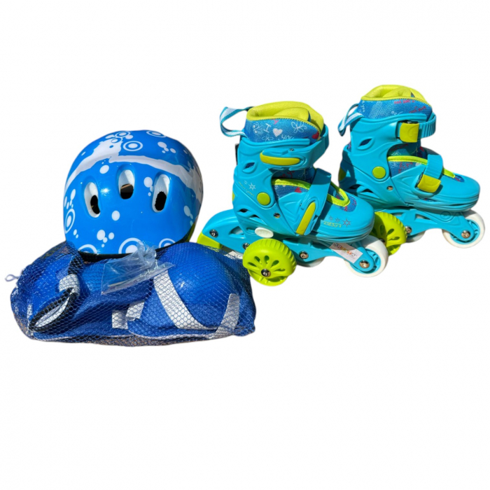 Role copii LW-R6BTS, 25 - 28 albastru S, cu roti ajutatoare, cu accesorii de protectie, masuri reglabile [5]