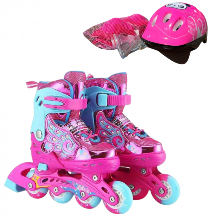 Role copii MY-918TDS, 31-34 roz S, 4 roti, 3 in 1, cu accesorii de protectie, masuri reglabile