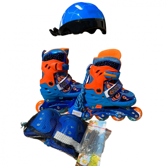 Role copii MY-918TDS, 31-34 albastru S, 4 roti, 3 in 1, cu accesorii de protectie, masuri reglabile [3]
