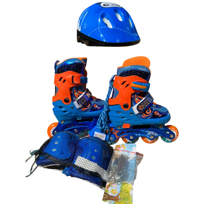 Role copii MY-918TDS, 31-34 albastru S, 4 roti, 3 in 1, cu accesorii de protectie, masuri reglabile [2]