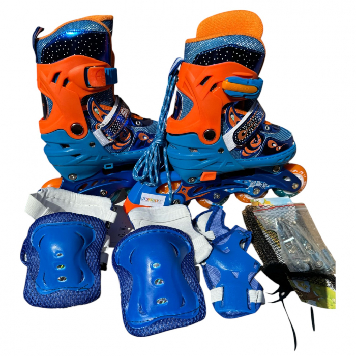Role copii MY-918TDS, 31-34 albastru S, 4 roti, 3 in 1, cu accesorii de protectie, masuri reglabile [4]
