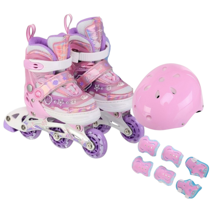 Role copii 2 in 1, BW902, cu 3 roti cu lumini, masuri reglabile 27 - 30, roz, XS [4]