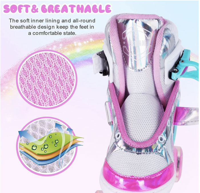 Role copii 2 in 1, BW902, cu 3 roti cu lumini, masuri reglabile 27 - 30, roz, XS [8]