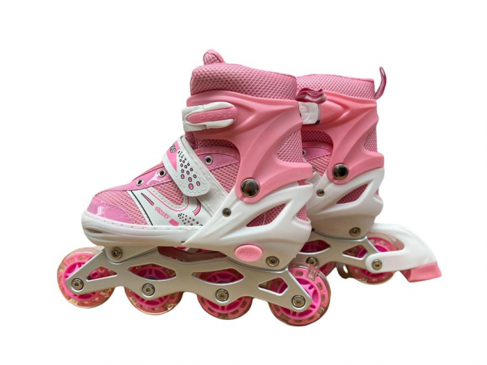 Role si patine cu rotile copii SR06, roti silicon cu lumini, masuri reglabile 31-34, roz [10]