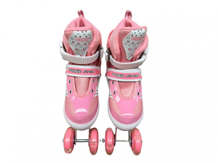 Role si patine cu rotile copii SR06, roti silicon cu lumini, masuri reglabile 31-34, roz [7]