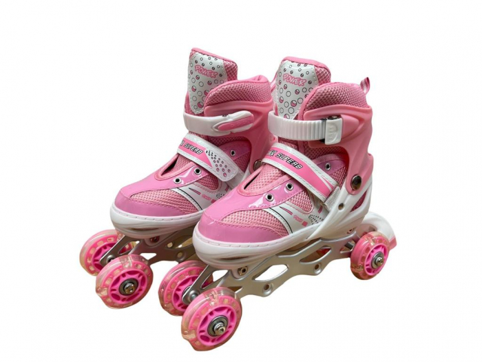 Role si patine cu rotile copii SR06, roti silicon cu lumini, masuri reglabile 31-34, roz [6]