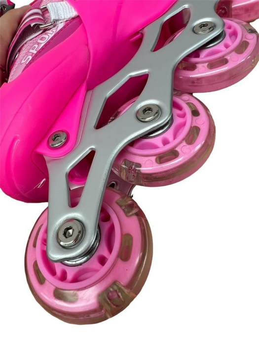 Role si patine cu rotile copii SR06, roti silicon cu lumini, masuri reglabile 31-34, roz [13]
