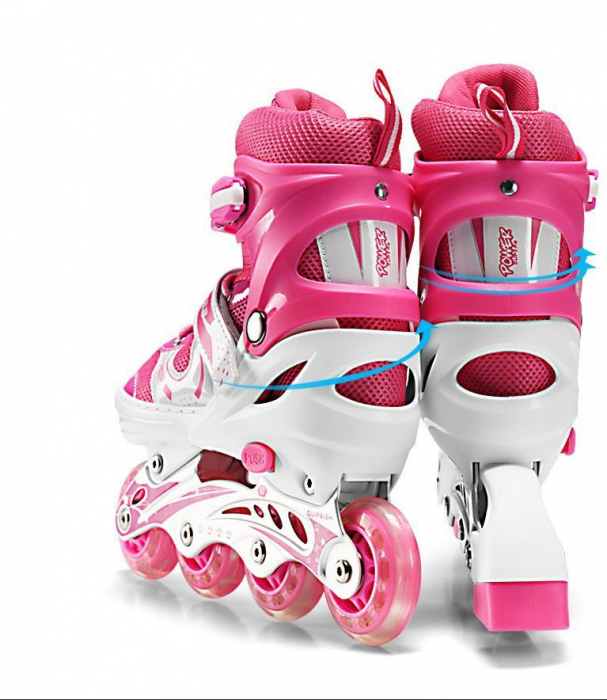 Role si patine cu rotile copii SR06, roti silicon cu lumini, masuri reglabile 31-34, roz [3]