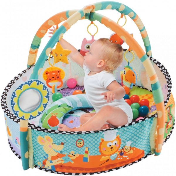 Saltea de joaca 2 in 1 pentru bebelusi, cu bile, pernuta si bara jucarii Happy Space Play Gym, bleu [2]