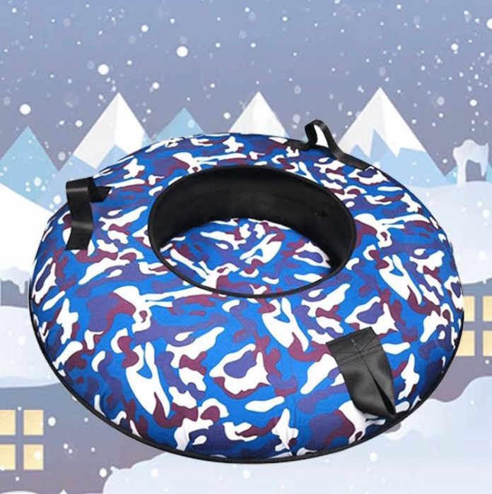 Sanie rotunda gonflabila, cu manere, pentru zapada, albastru [2]