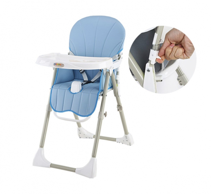 Scaun de masa pentru bebe, pliabil, reglabil pe inaltime, bleu cu alb 616 [2]