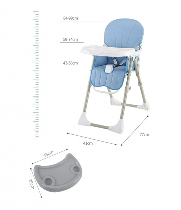 Scaun de masa pentru bebe, pliabil, reglabil pe inaltime, bleu cu alb 616 [4]