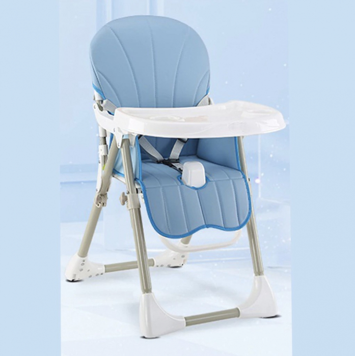 Scaun de masa pentru bebe, pliabil, reglabil pe inaltime, bleu cu alb 616 [8]