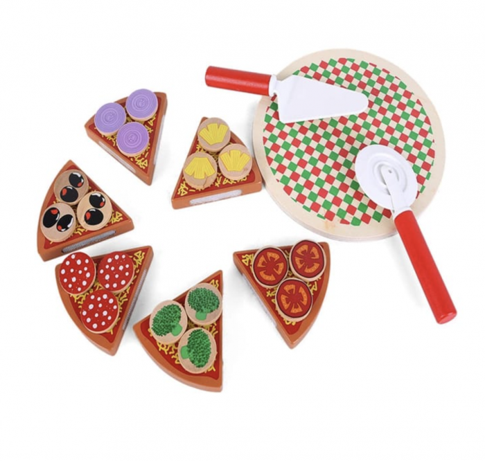 Jucarie Montessori Pizza de feliat, cu 27 accesorii, din lemn [6]