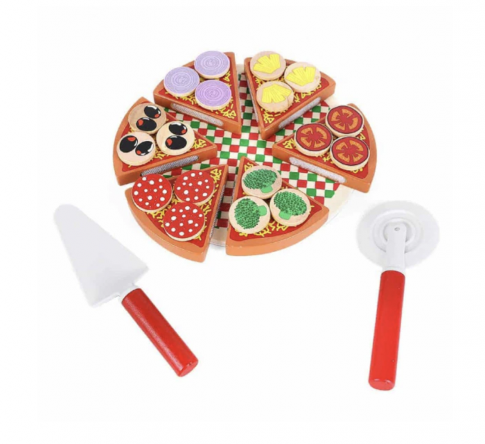 Jucarie Montessori Pizza de feliat, cu 27 accesorii, din lemn [4]