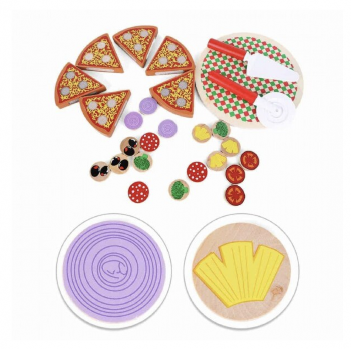 Jucarie Montessori Pizza de feliat, cu 27 accesorii, din lemn [3]