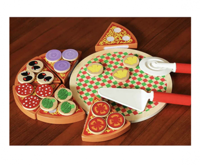Jucarie Montessori Pizza de feliat, cu 27 accesorii, din lemn [2]