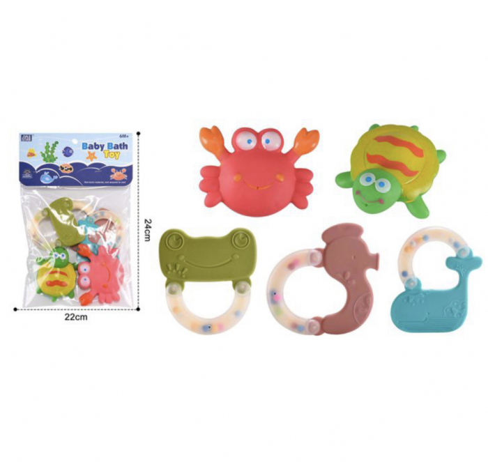 Set 5 jucarii zornaitoare Aqua cu suprafete moi siliconate pentru dentitia bebelusilor [2]