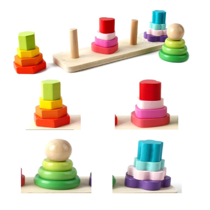 Set 4 coloane sortatoare tip mini turn, Joc Montessori din lemn [3]