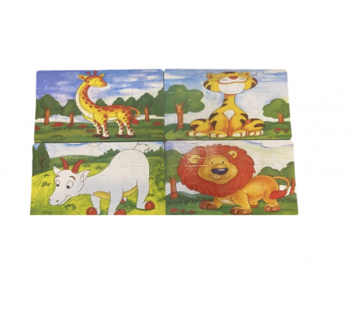 Set 4 puzzle Animale Baby Caprita, in cutie, din lemn, 48 piese