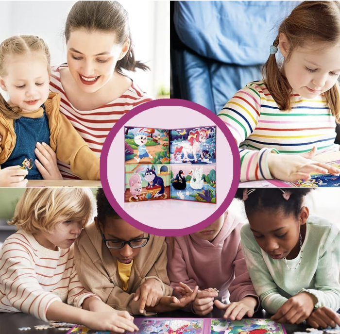 Set 4 puzzle-uri magnetice din lemn – animale, Montessori [6]