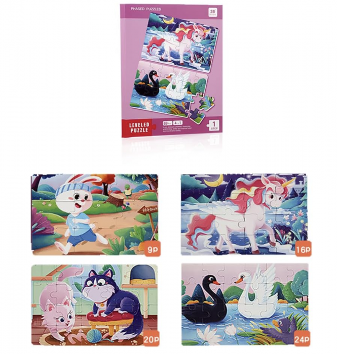 Set 4 puzzle-uri magnetice din lemn ,   animale, Montessori