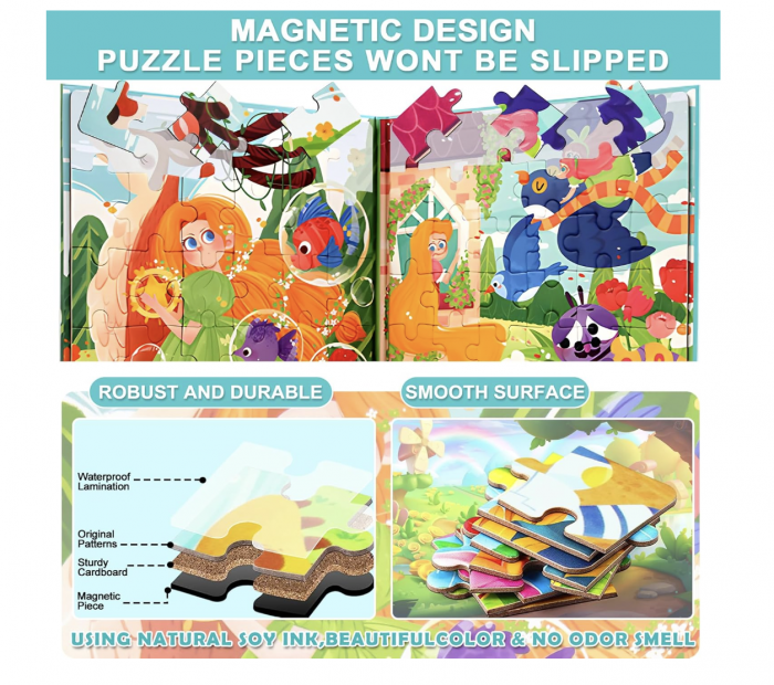 Set 4 puzzle-uri magnetice din lemn – Printesa Elfica, Montessori [6]