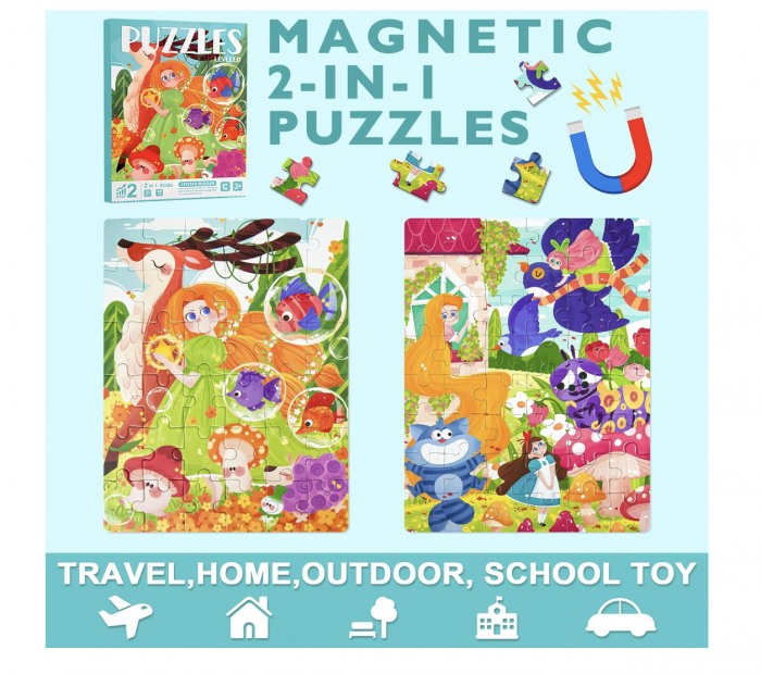 Set 4 puzzle-uri magnetice din lemn – Printesa Elfica, Montessori [4]