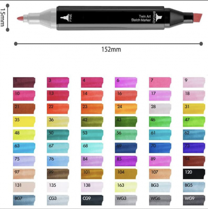 Set 36 de carioci profesionale, cu 2 tipuri de varf, markere [12]