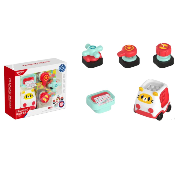 Set 5 piese pentru Placa interactiva cu masinuta si 4 cuburi senzoriale, 18 luni+