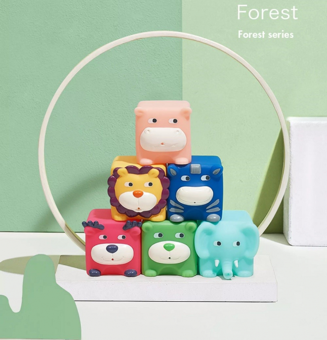 Set 6 cuburi silicon pentru bebelusi, animalele texturate [2]