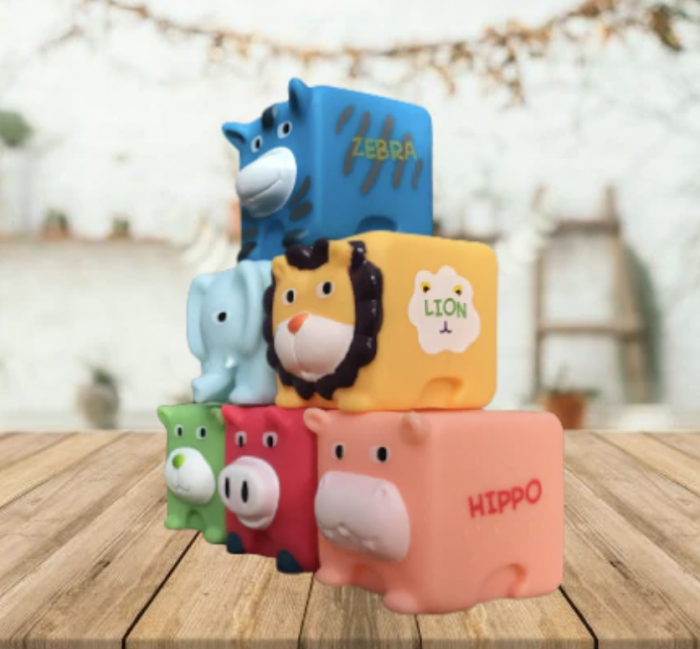 Set 6 cuburi silicon pentru bebelusi, animalele texturate [5]