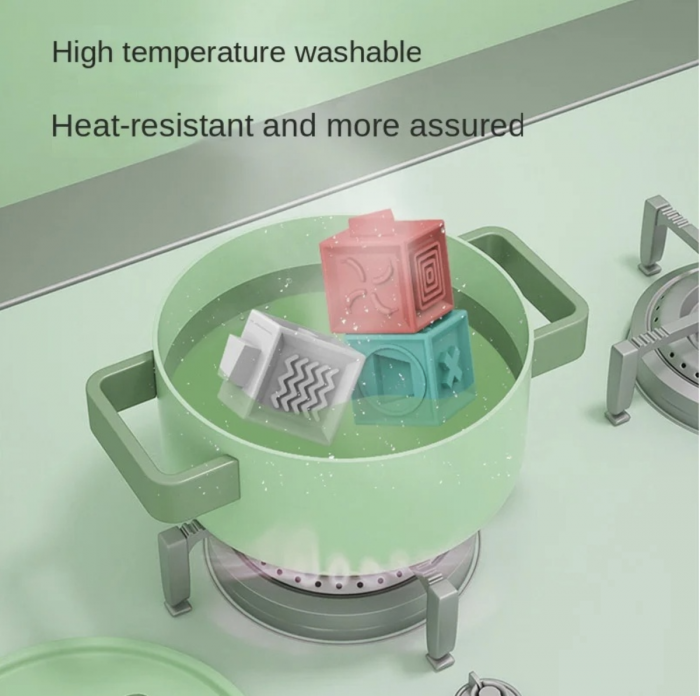 Set 6 cuburi silicon pentru bebelusi, texturate, interconectabile [5]